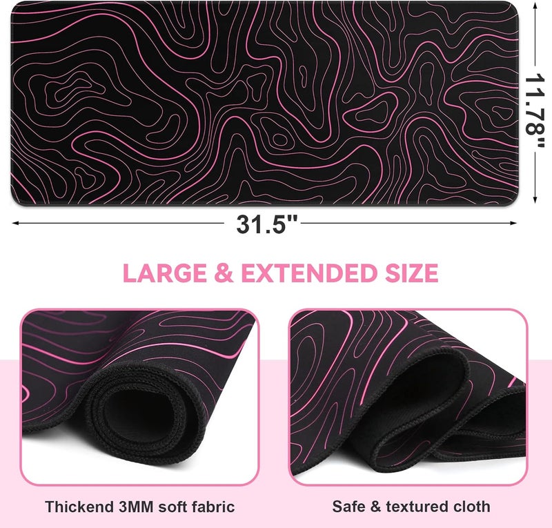 DIGSOM Mouse Pad Gaming Mousepad 31.5 x 11.8 in Large Mouse Pad for Keyboard and Mouse with Anti-Slip Rubber Base, Keyboard Pad XL Mouse Mat for Home and Office(Black with Red Topographic Line) - Image 2